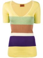 Missoni - Striped V-neck Sweater - Women - Cotton - 42, Yellow/orange, Cotton