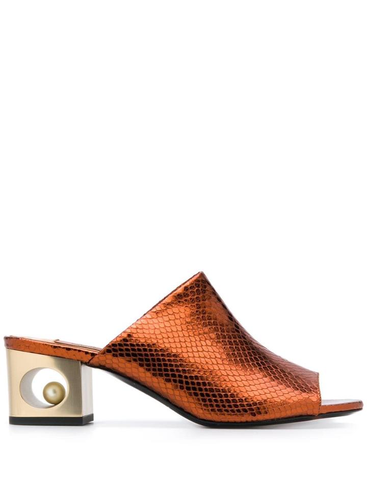 Coliac Snake-effect Mules - Orange