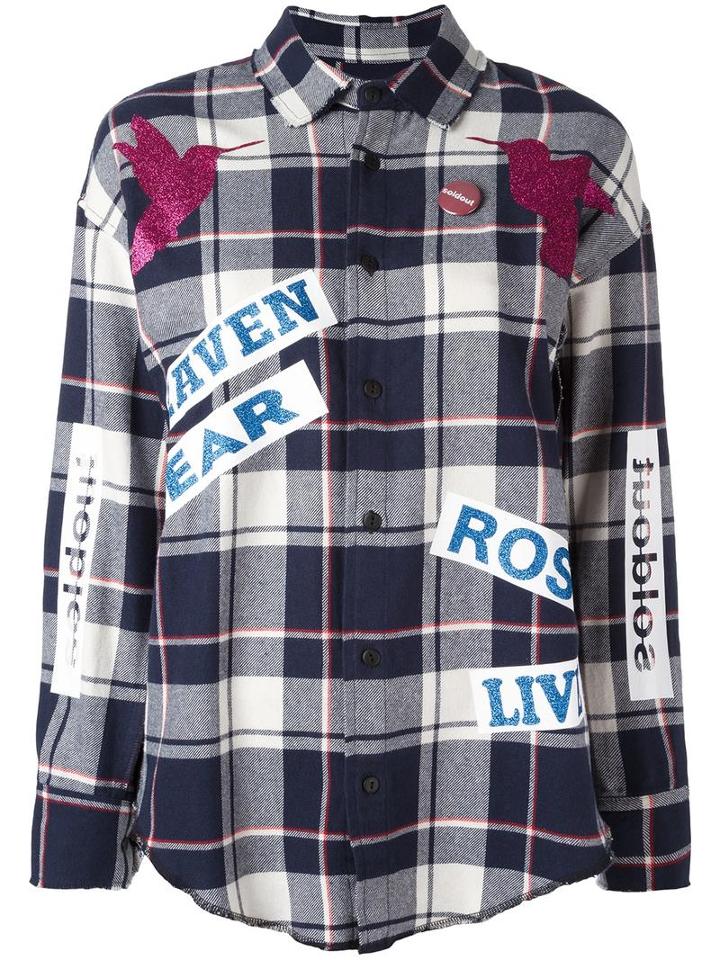 Sold Out Frvr Printed Plaid Shirt, Women's, Size: Large, Blue, Cotton/polyester/other Fibers