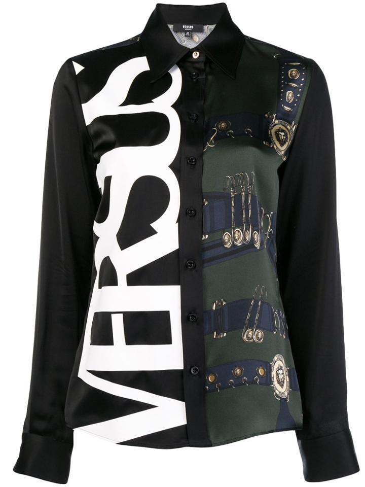 Versus Side Logo Printed Blouse - Black