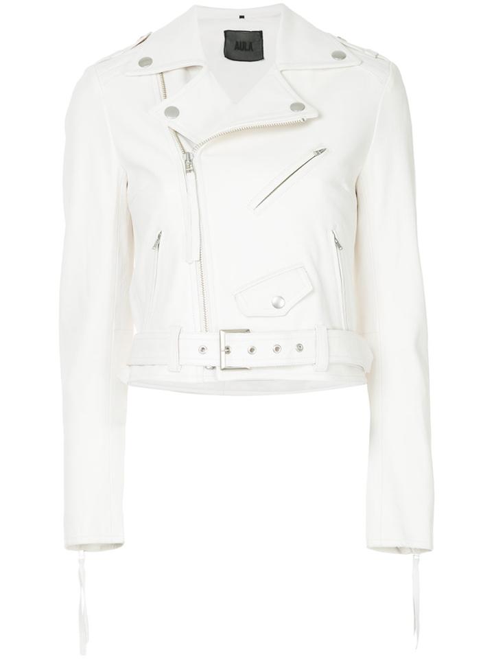 Aula Belted Leather Jacket - White