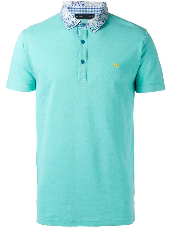 Etro - Contrast Collar Polo Shirt - Men - Cotton - Xl, Blue, Cotton