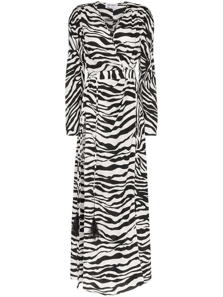 Attico Zebra Print Ruched Maxi Dress - White