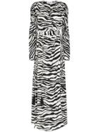 Attico Zebra Print Ruched Maxi Dress - White