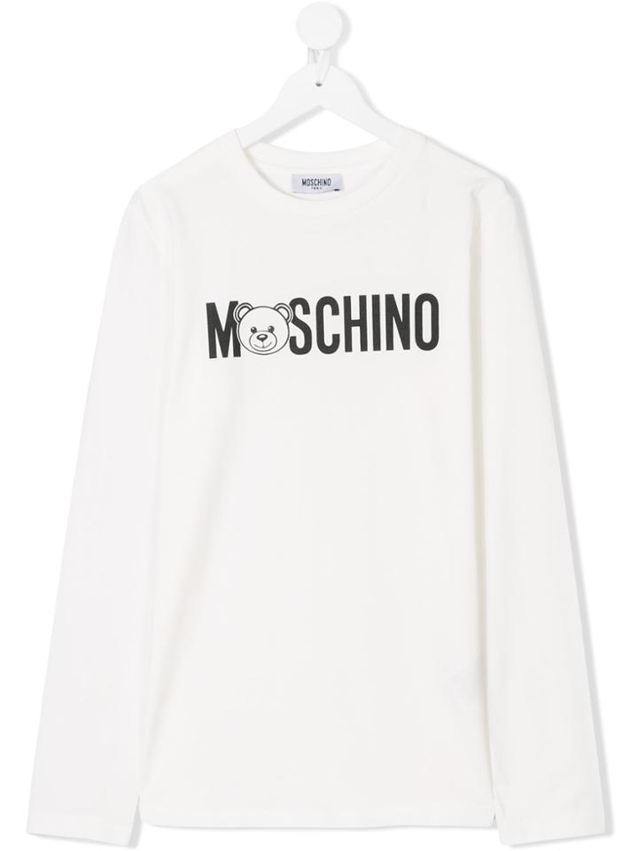 Moschino Kids Teddy Logo Print Top - White