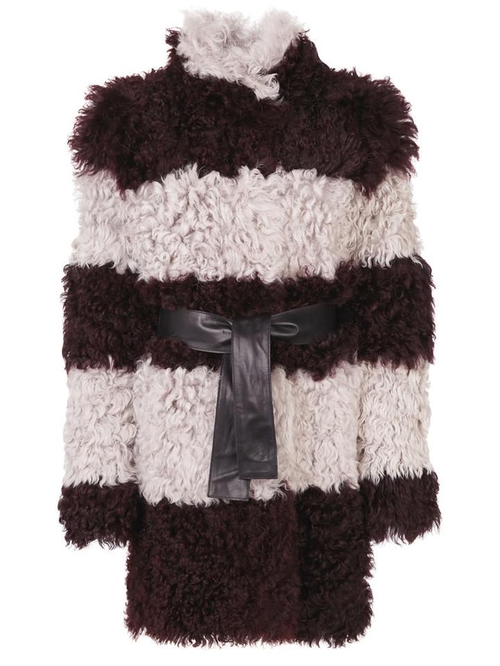 Drome - Furry Detail Striped Coat - Women - Lamb Skin/acetate/viscose/lamb Fur - S, Red, Lamb Skin/acetate/viscose/lamb Fur