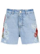 Chinti & Parker Star Embroidered Denim Shorts - Blue