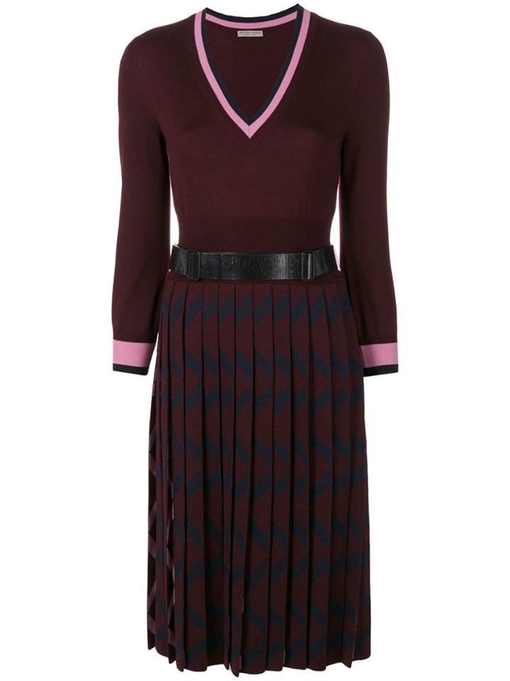 Bottega Veneta V-neck Knit Dress - Red