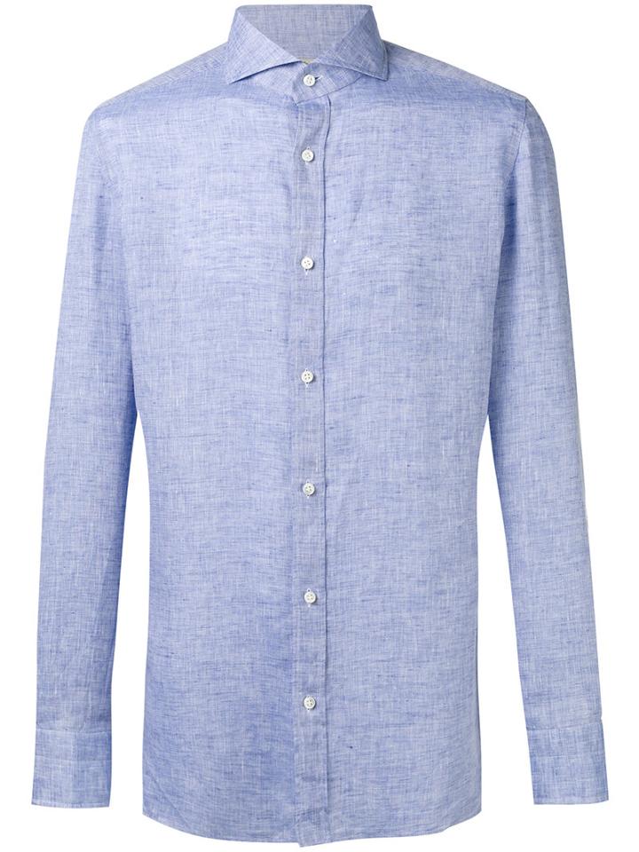 Borrelli Plain Shirt, Men's, Size: 43, Blue, Linen/flax