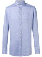 Borrelli Plain Shirt, Men's, Size: 43, Blue, Linen/flax