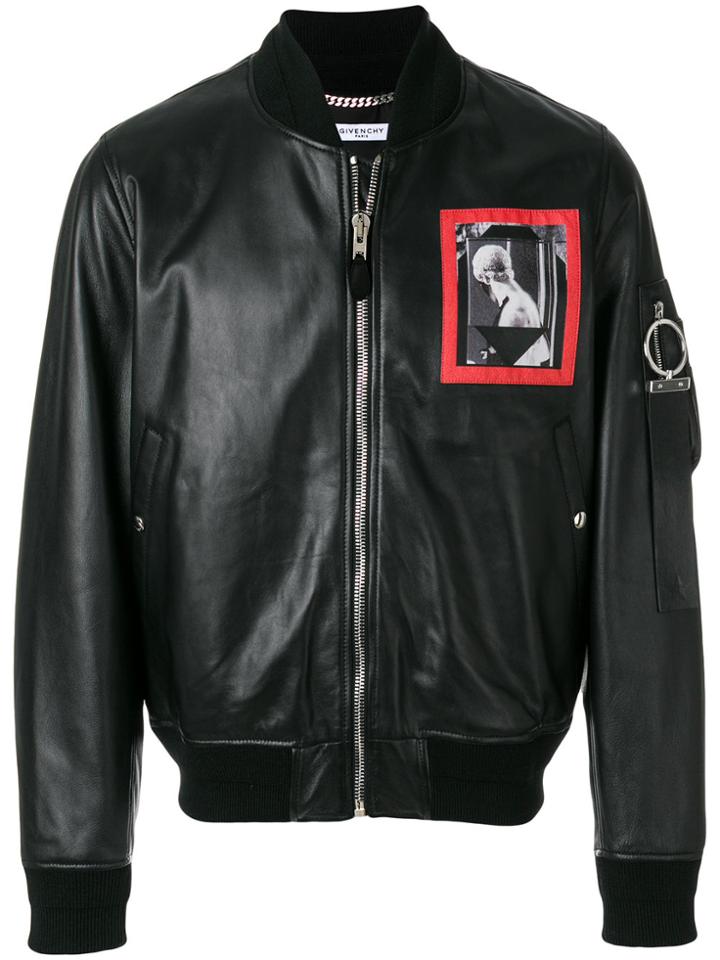 Givenchy Patched Leather Bomber Jacket - Black