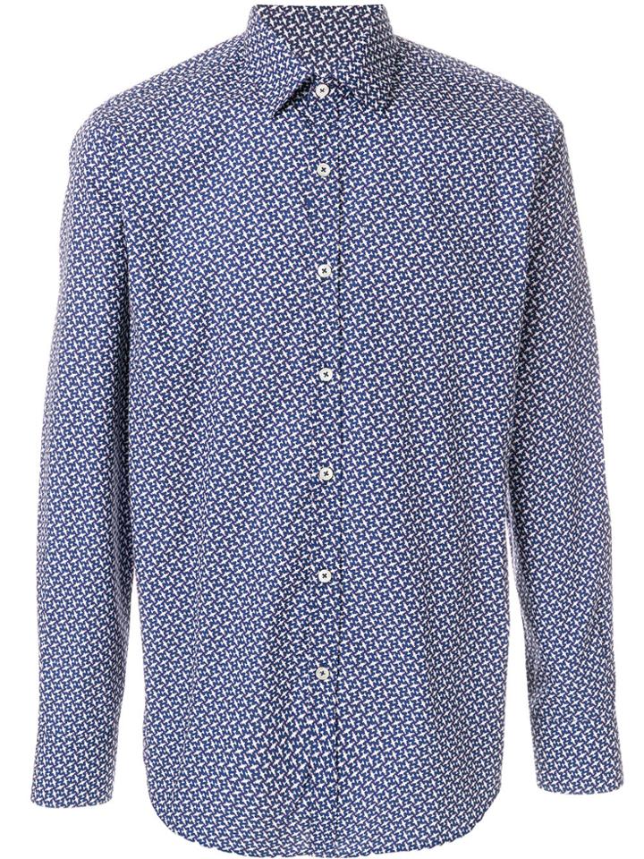 Canali Airplane Print Button-down Shirt - Blue