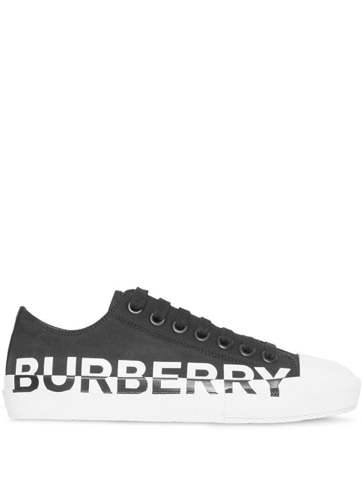 Burberry Logo Print Two-tone Cotton Gabardine Sneakers - Black