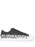 Burberry Logo Print Two-tone Cotton Gabardine Sneakers - Black