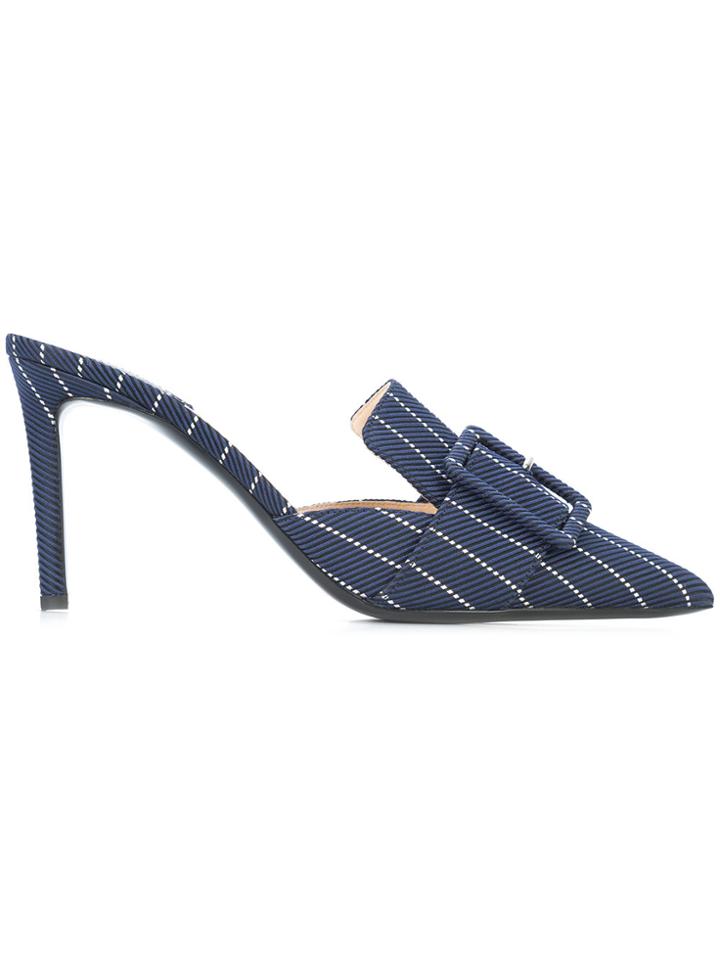 Altuzarra Stripe Embroidered Buckle Front Mules - Blue