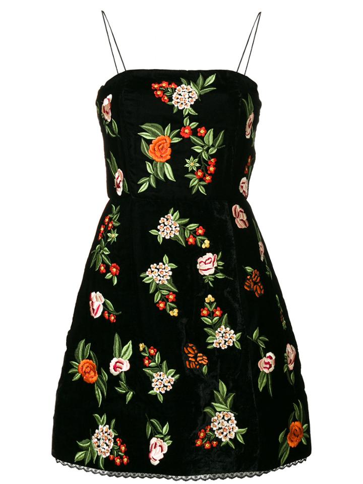 Alice+olivia Floral Velvet Dress - Black