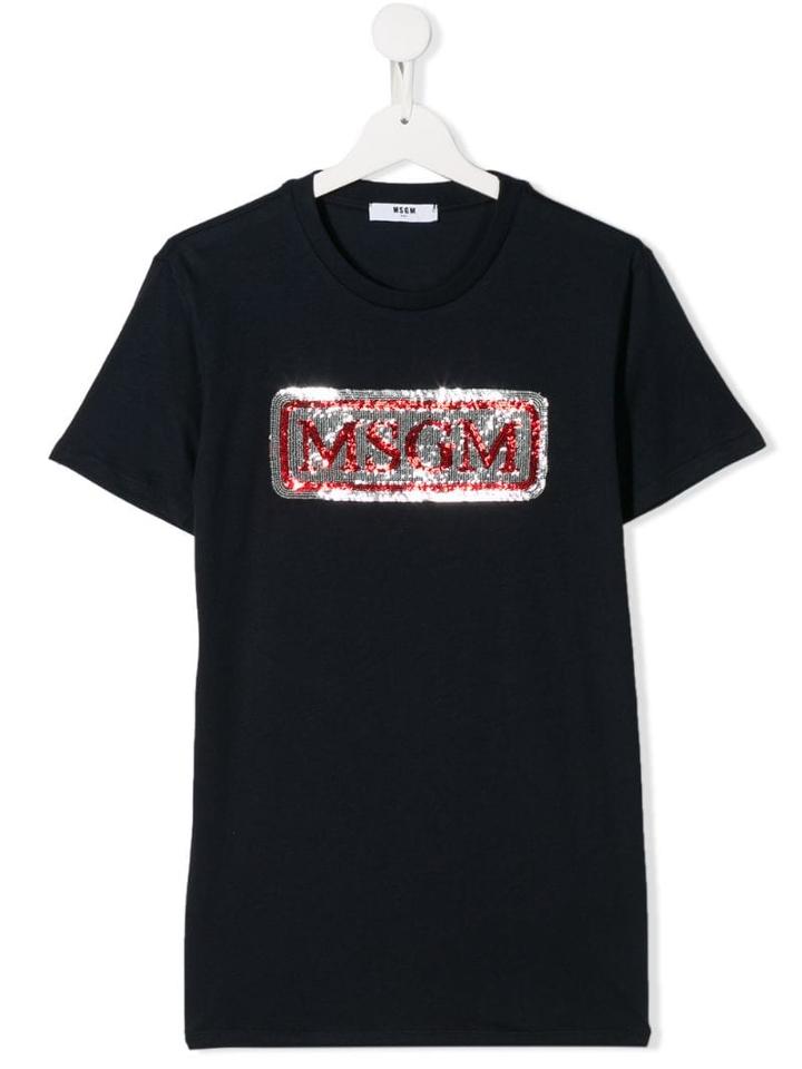 Msgm Kids Teen Sequin Logo T-shirt - Blue