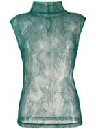 Styland High Neck Lace Top - Green