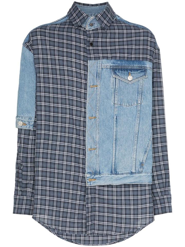 Martine Rose Denim Hybrid Check Print Shirt - Blue