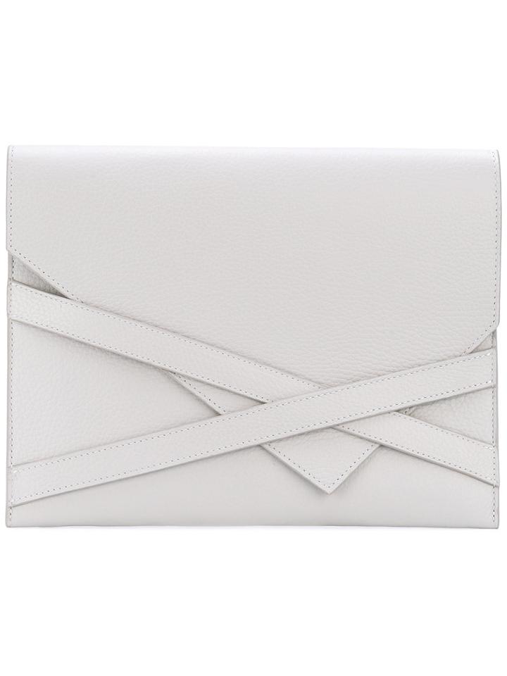 Eleventy - Crisscross Strap Clutch - Women - Leather - One Size, Grey, Leather