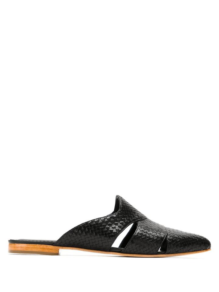 Sarah Chofakian Woven Leather Mules - Black
