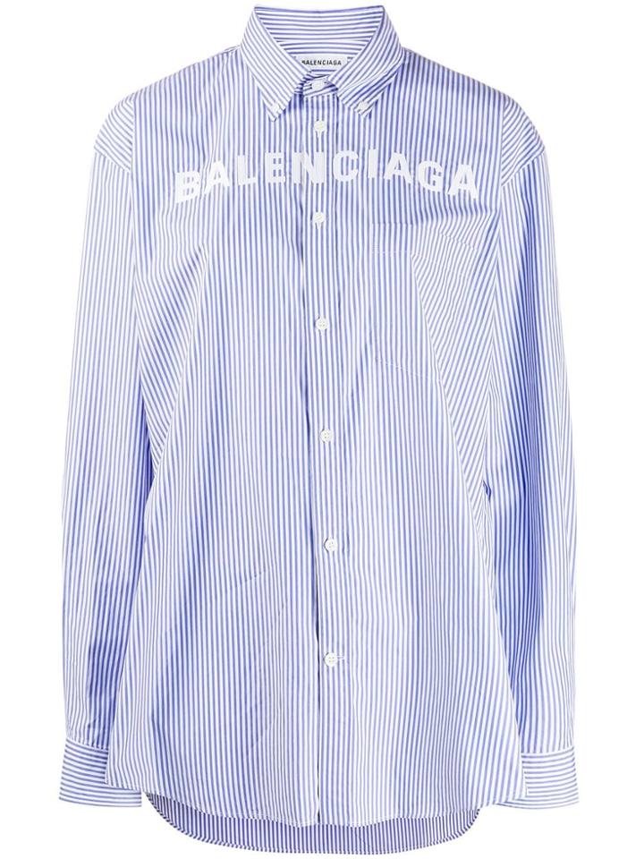 Balenciaga Logo Detail Striped Shirt - Blue