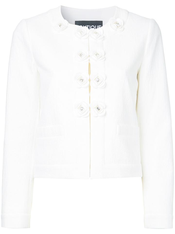 Boutique Moschino - Floral Buttons Jacket - Women - Cotton/other Fibres - 46, White, Cotton/other Fibres