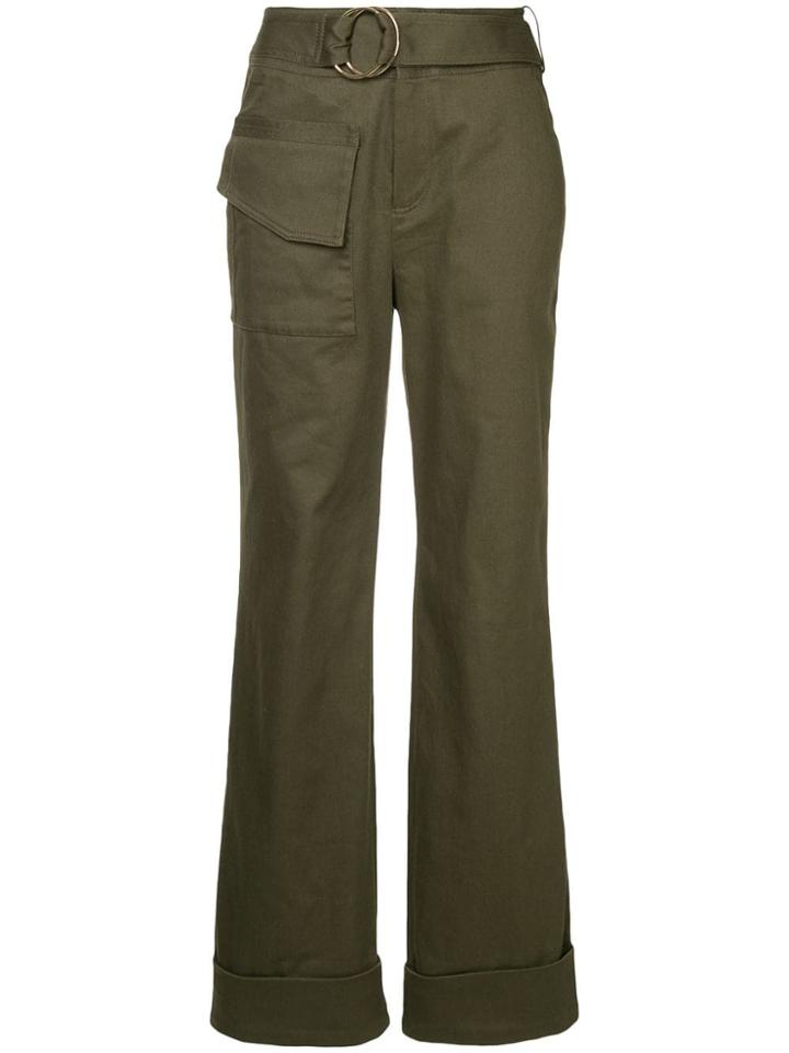 Self-portrait Straight-fit Belted Trousers - Green
