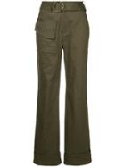 Self-portrait Straight-fit Belted Trousers - Green