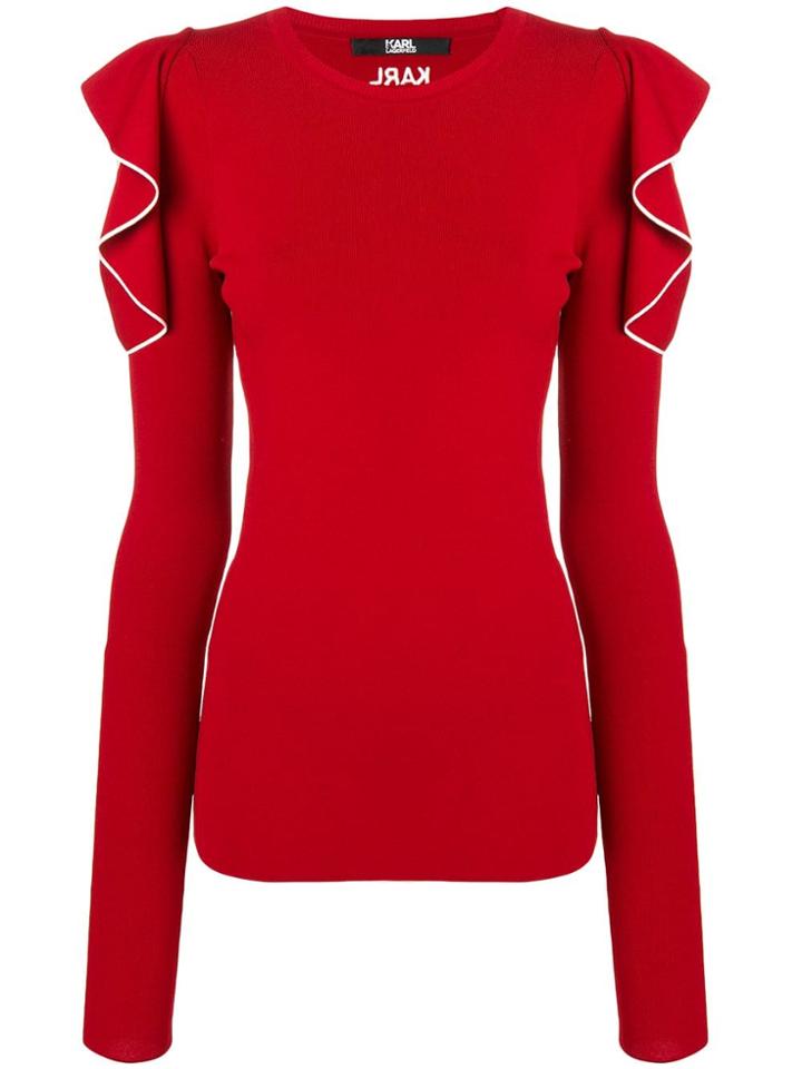 Karl Lagerfeld Ruffle Sleeve Sweater - Red