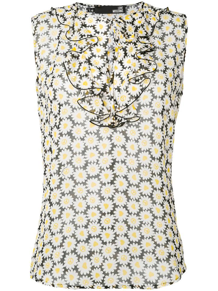 Love Moschino - Daisy Print Ruffle Blouse - Women - Viscose - 44, Black, Viscose