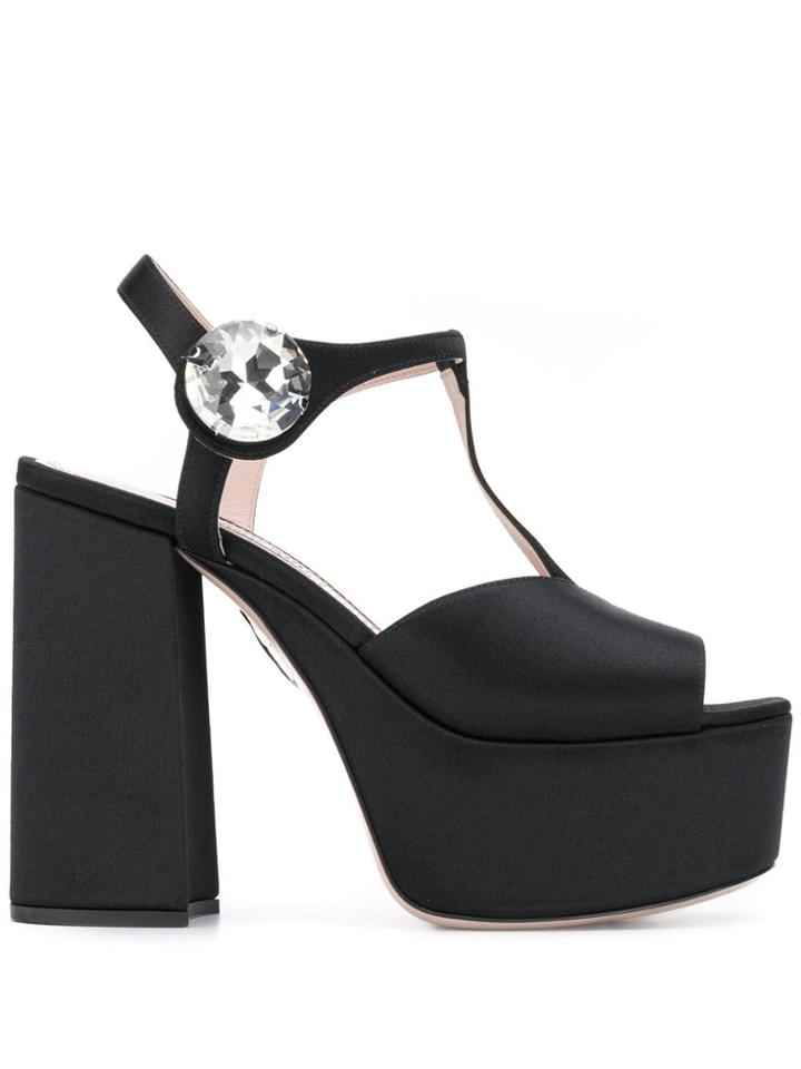 Miu Miu Crystal Detail Platform Sandals - Black