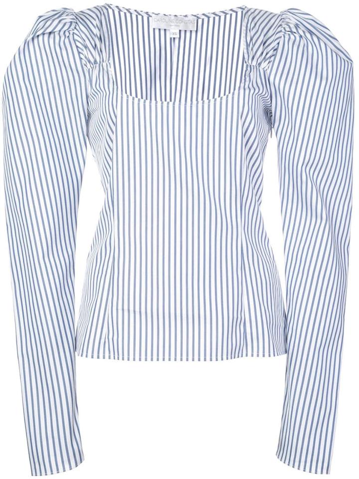 Caroline Constas Striped Puff Shoulder Top - White