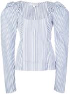 Caroline Constas Striped Puff Shoulder Top - White