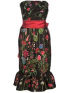 Marchesa Notte Floral Print Bandeau Dress - Black