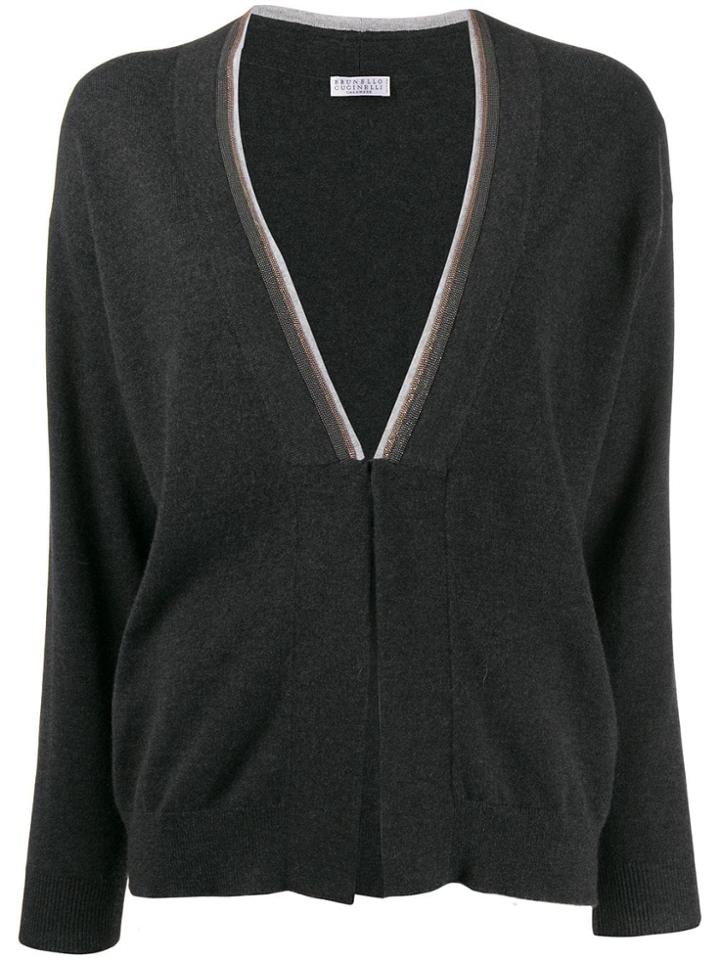 Brunello Cucinelli Bead Trim Cardigan - Grey