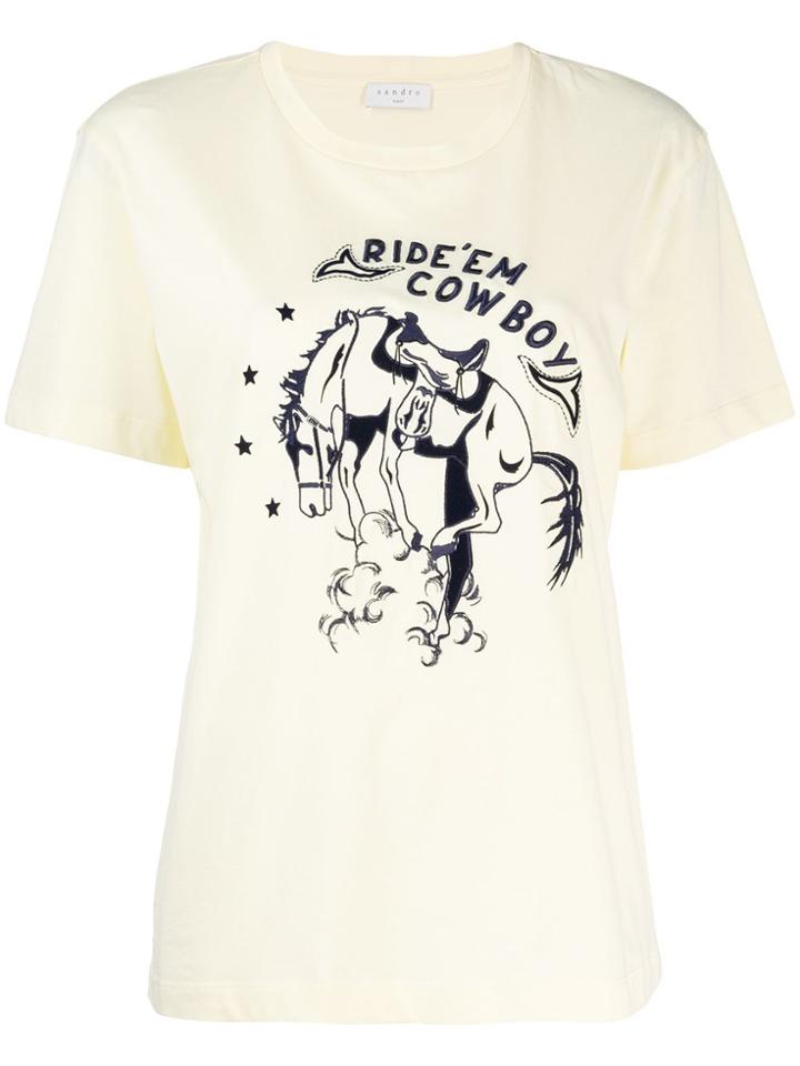 Sandro Paris Embroidered 'ride'em Cowboy' T-shirt - Yellow