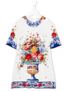 Dolce & Gabbana Kids - Floral Print Dress - Kids - Silk/spandex/elastane/viscose - 8 Yrs, White