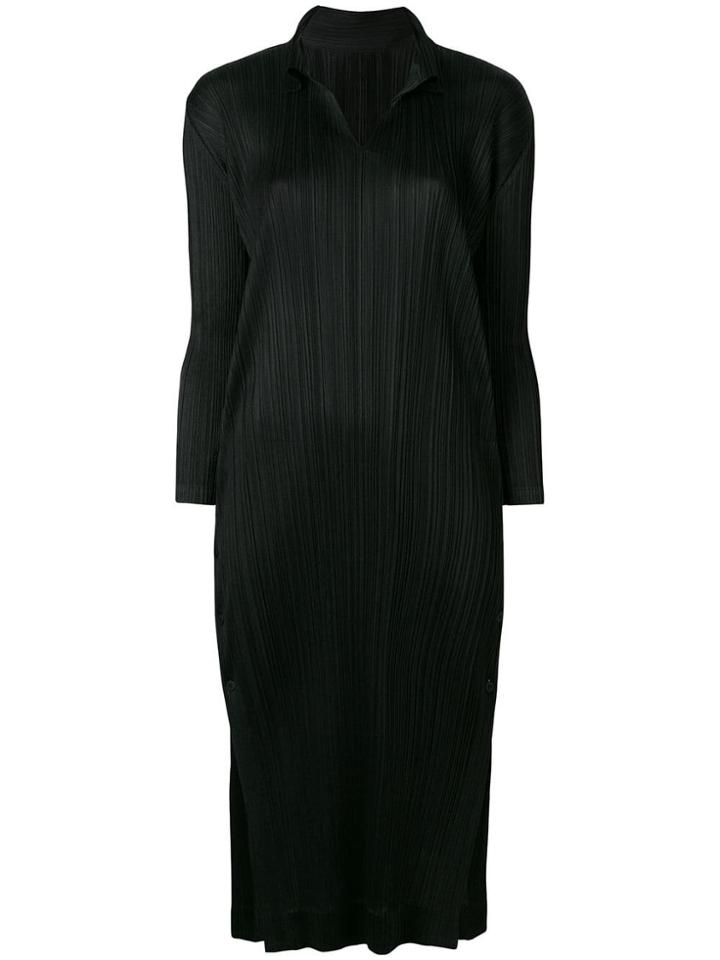 Pleats Please By Issey Miyake Side Button Midi Dress - Black