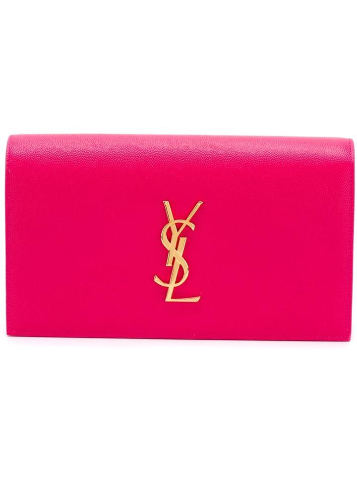 Saint Laurent 'classic Monogram' Clutch, Women's, Pink/purple, Calf Leather