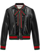Gucci Ruffle Leather Bomber Jacket - Black