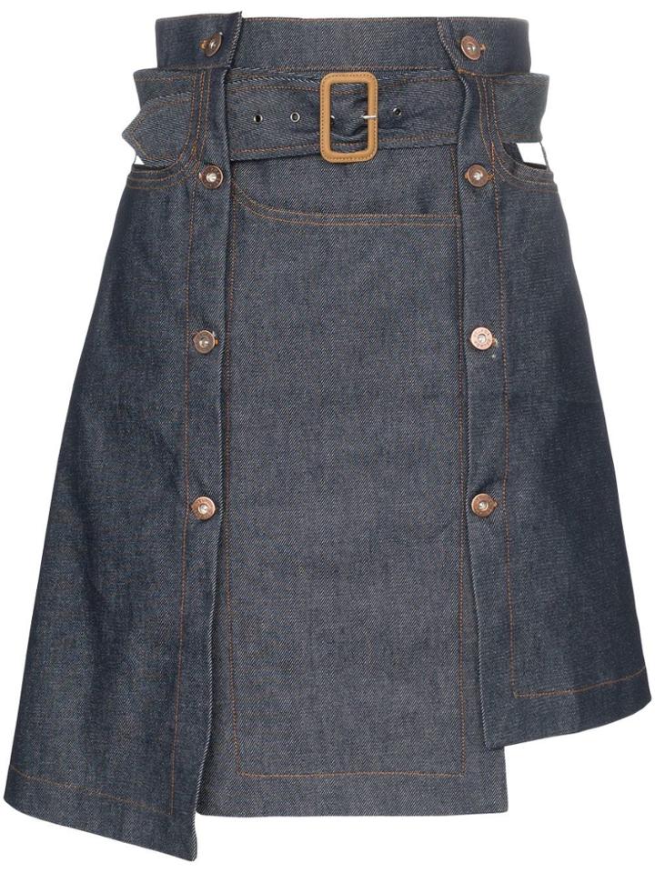 Delada Asymmetric Denim Skirt - Blue