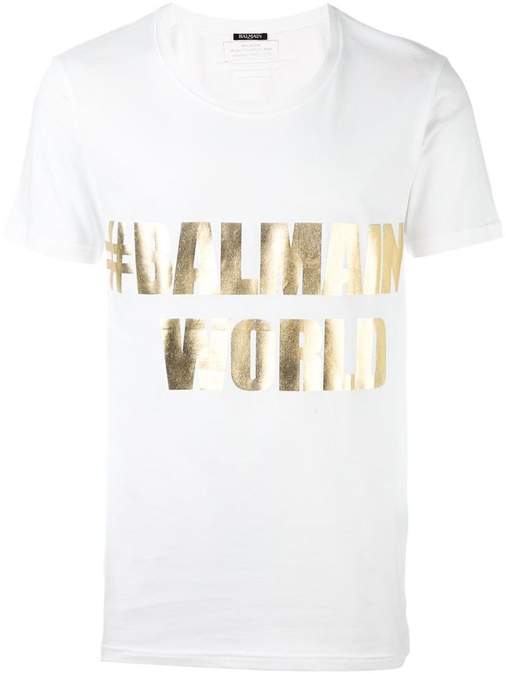 Balmain #balmainworld T-shirt, Men's, Size: Large, White, Cotton