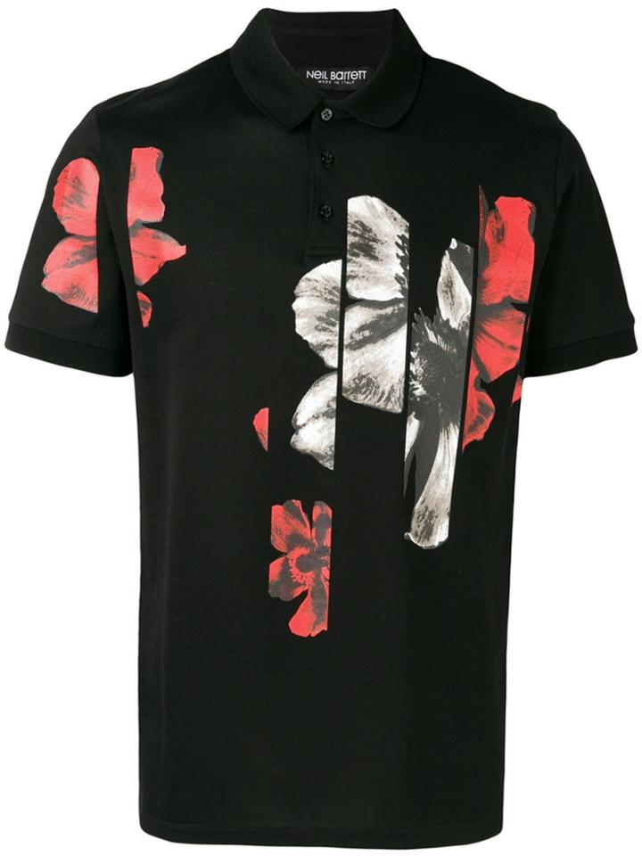 Neil Barrett Floral Print Polo Shirt - Black