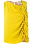 Ruched Top - Women - Silk/acetate/viscose - 40, Yellow/orange, Silk/acetate/viscose, Erika Cavallini