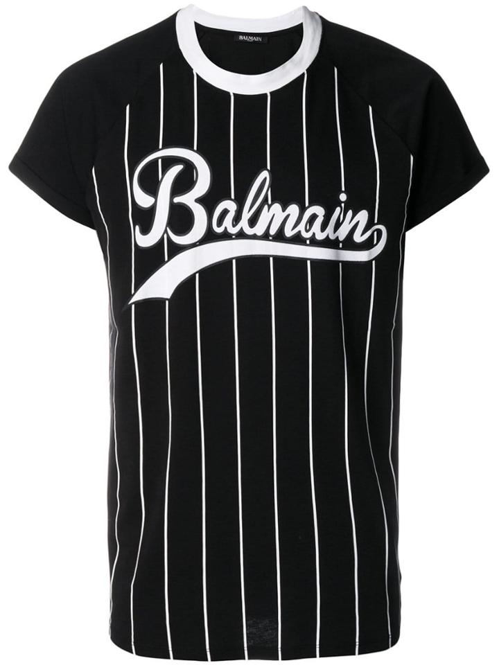 Balmain Striped Printed T-shirt - Black