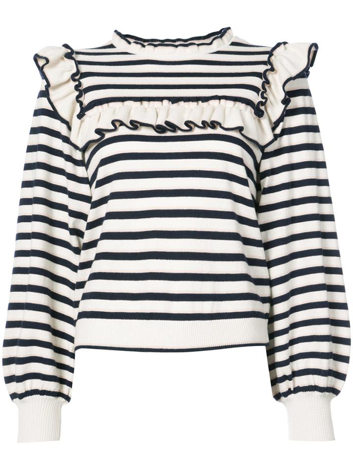 Ulla Johnson Lourdes Striped Ruffle Sweatshirt - Black
