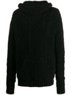 Greg Lauren Cable Knit Hooded Jumper - Black
