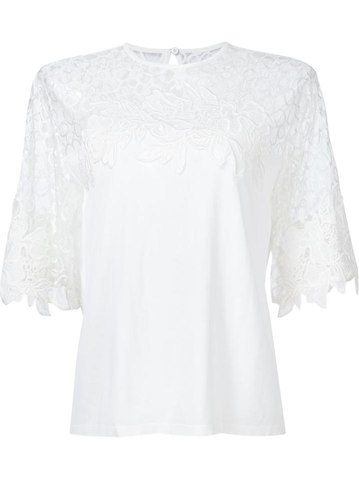 Elie Saab Lace Panel Knit Top, Women's, Size: 36, White, Viscose/polyamide/polyester/cotton