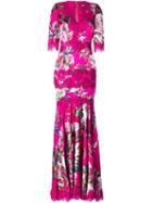 Dolce & Gabbana Rose Print Gown, Women's, Size: 44, Nude/neutrals, Silk/cotton/spandex/elastane/polyamide